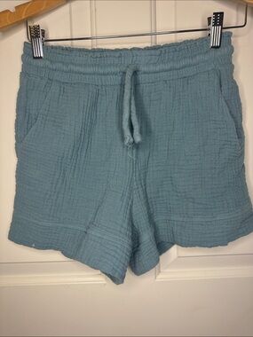 Pink Lily Seafoam Blue Cotton Gauze Drawstring Shorts